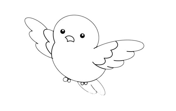 简笔画的画法:漂亮的小鸟,正张开翅膀在空中飞翔,仿佛在寻找食物或是
